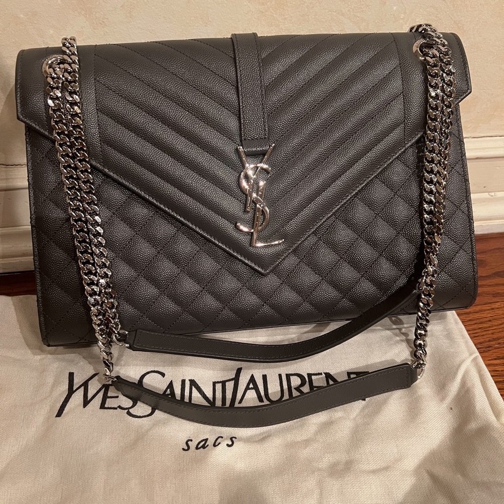 YSL envelope large bag! Charcoal gray with silver hardware